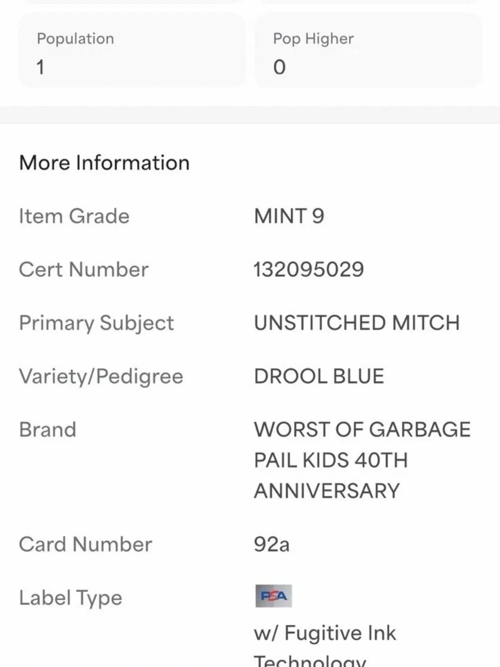 2025 Worst of Garbage Pail Kids 40th Anniversary Unstiched Mitch - Drool Blue